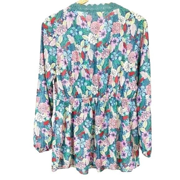 Matilda Jane Womens Floral Tunic Top Green Small Lace Detail Long Sleeve V Neck - Picture 3 of 6